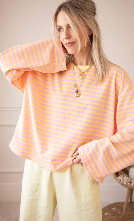 Sadie Stripe Yellow/Baby Pink - Longsleeve