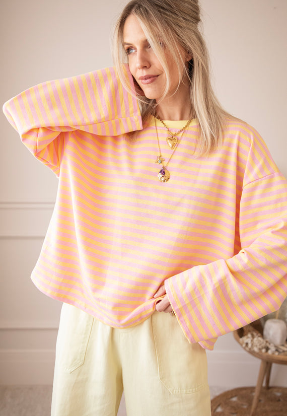 Sadie Stripe Yellow/Baby Pink - Longsleeve