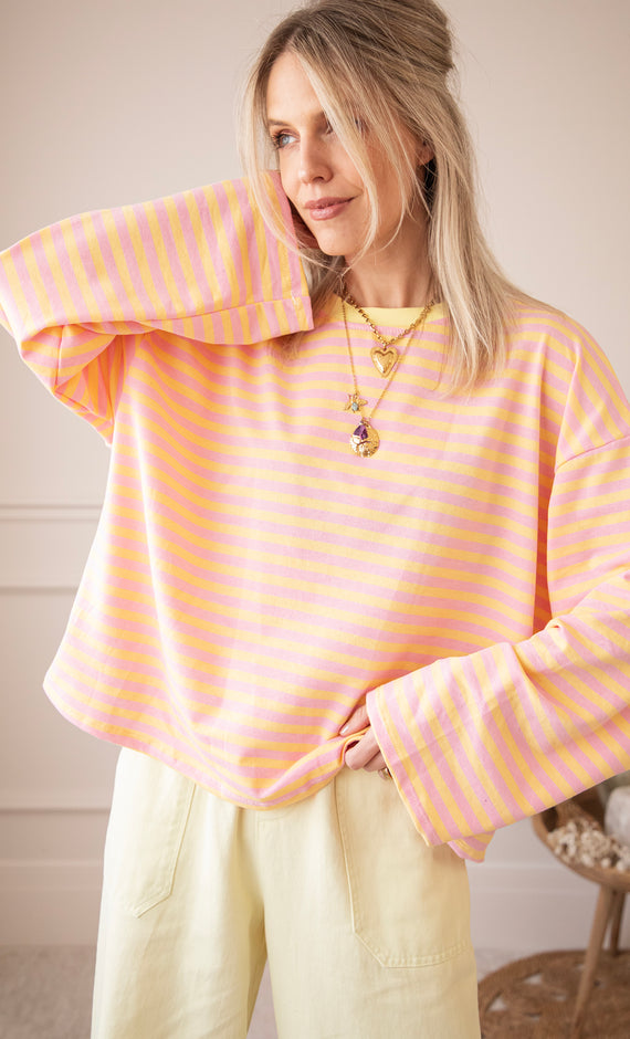 Sadie Stripe Yellow/Baby Pink - Longsleeve