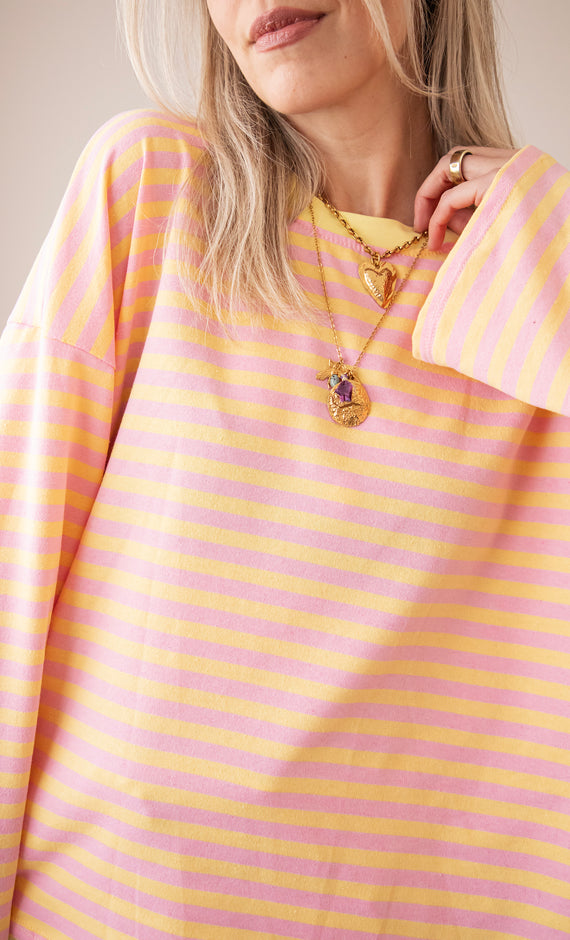 Sadie Stripe Yellow/Baby Pink - Longsleeve