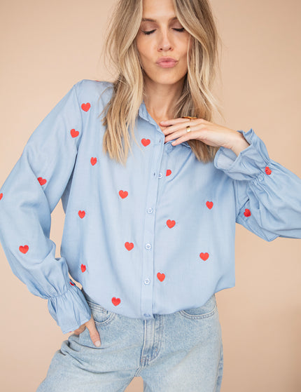 Bluse - With All My Heart - Blau/Rot