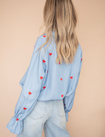 Bluse - With All My Heart - Blau/Rot