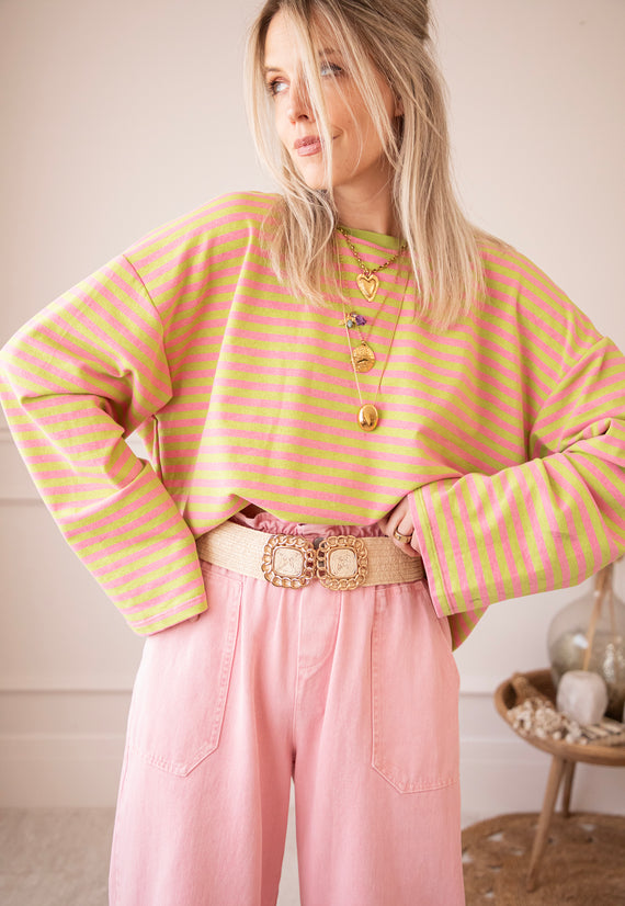 Sadie Stripe Lime/Pink - Longsleeve