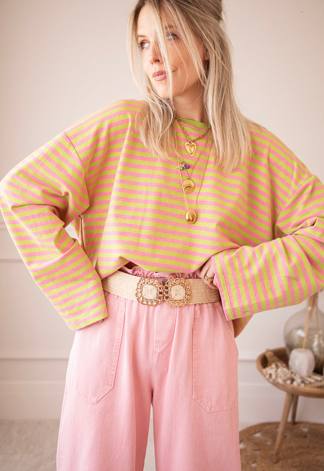Sadie Stripe Lime/Pink - Longsleeve
