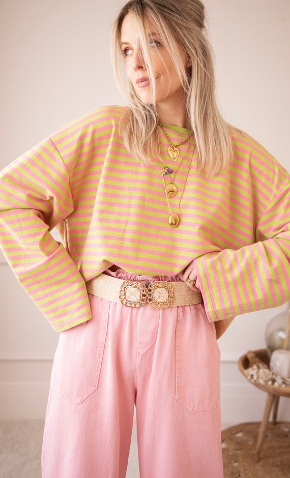 Sadie Stripe Lime/Pink - Longsleeve