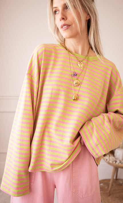 Sadie Stripe Lime/Pink - Longsleeve