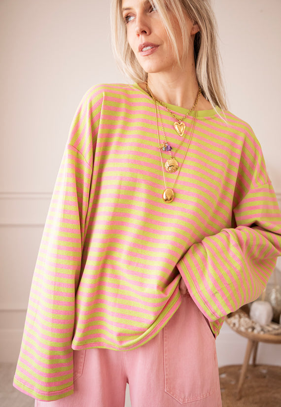 Sadie Stripe Lime/Pink - Longsleeve