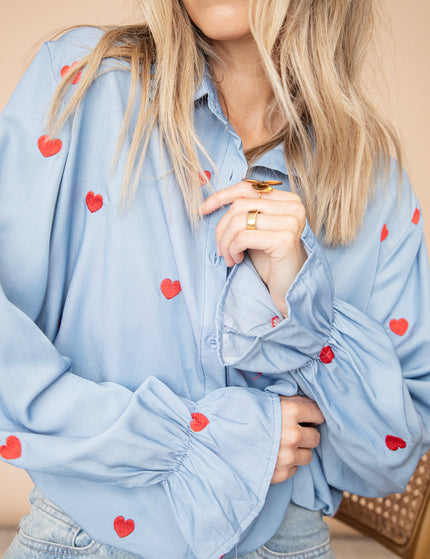 Bluse - With All My Heart - Blau/Rot