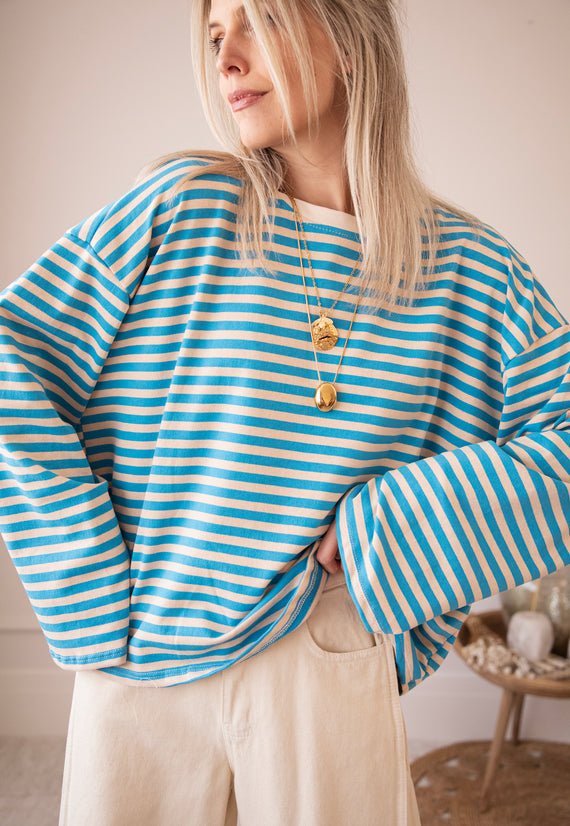 Sadie Stripe Beige/Blue - Longsleeve