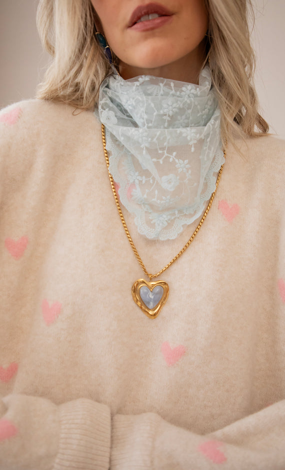 Crystal Heart Soft Blue/Gold - Ketting