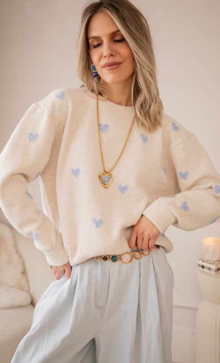 Sweetheart Beige/Baby Blue - Sweater