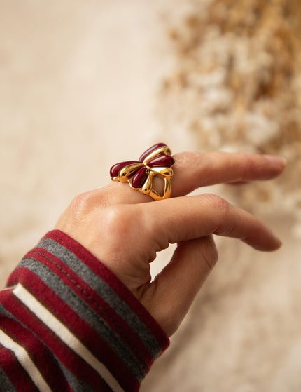 Retro Petals  Gold/Burgundy - Ring