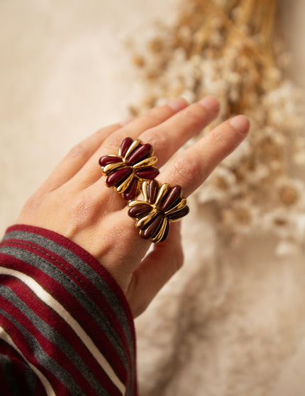 Retro Petals  Gold/Burgundy - Ring