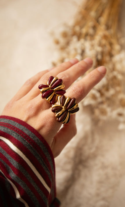 Retro Petals  Gold/Burgundy - Ring