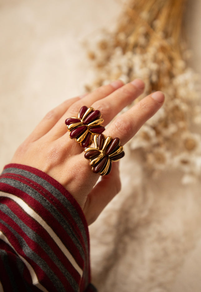 Retro Petals Gold/Burgundy - Ring