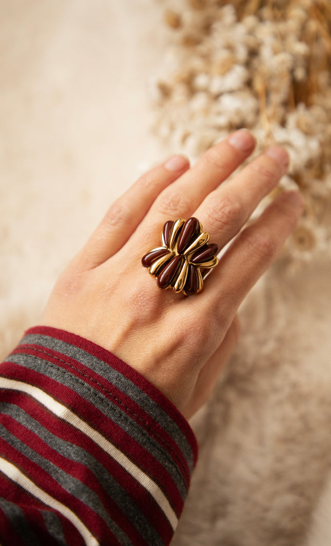 Retro Petals Gold/Brown - Ring