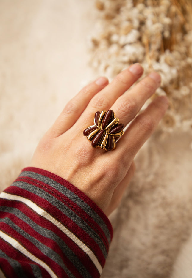 Retro Petals Gold/Brown - Ring