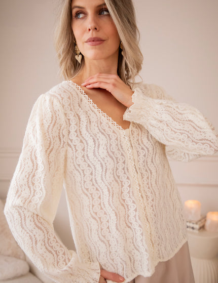 Waves Of Embroidery Beige - Blouse