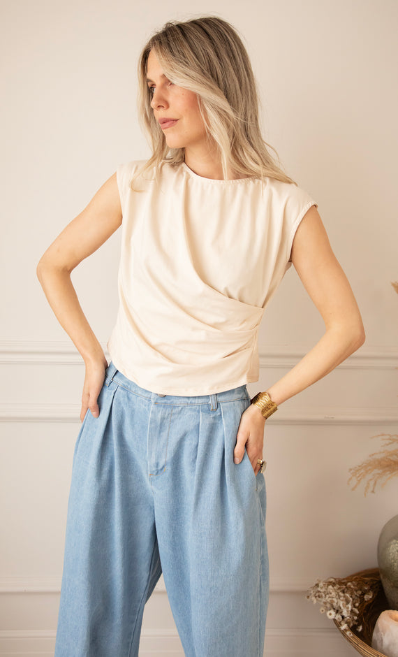 Patsy Pleated Beige - Top