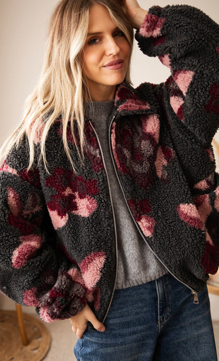 Flower Crush Teddy Grey/Burgundy - Jacket