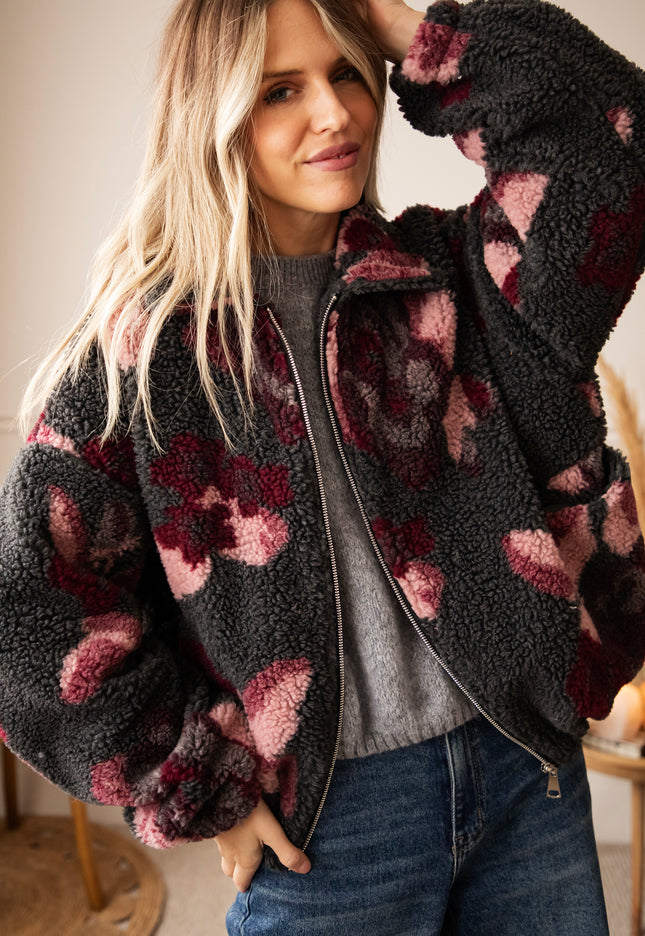 Flower Crush Teddy Grey/Burgundy - Jacket