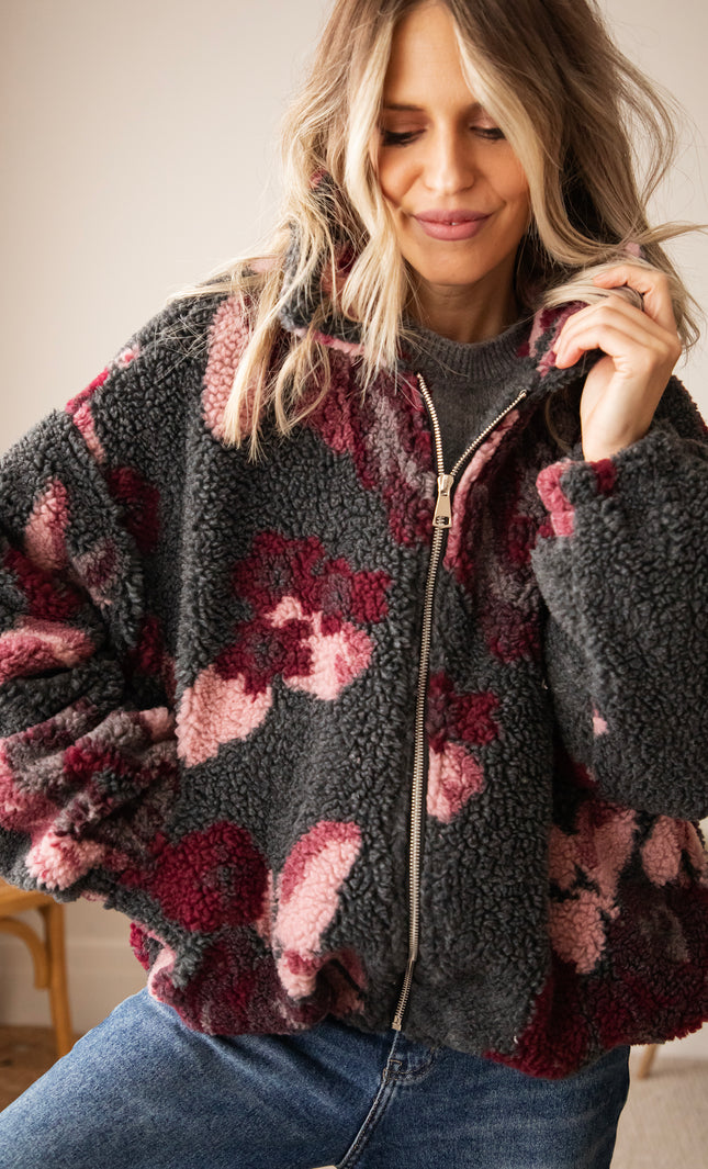 Flower Crush Teddy Grey/Burgundy - Jacket