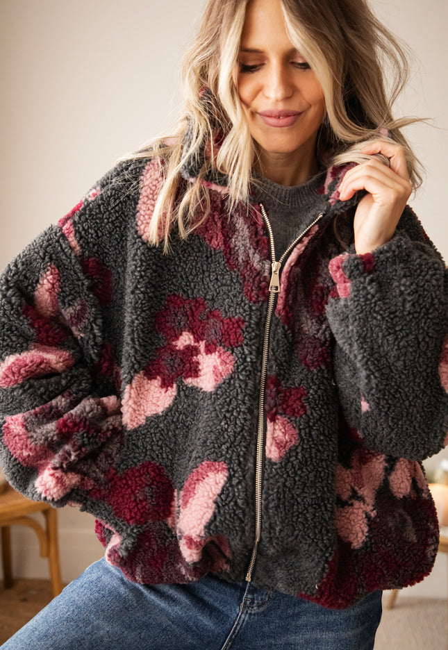 Flower Crush Teddy Grey/Burgundy - Jacket