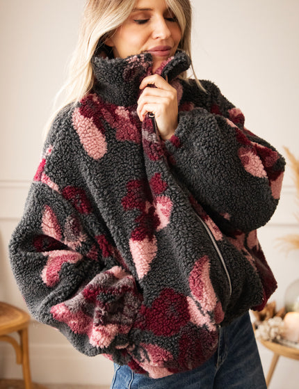 Flower Crush Teddy Grey/Burgundy - Jacket