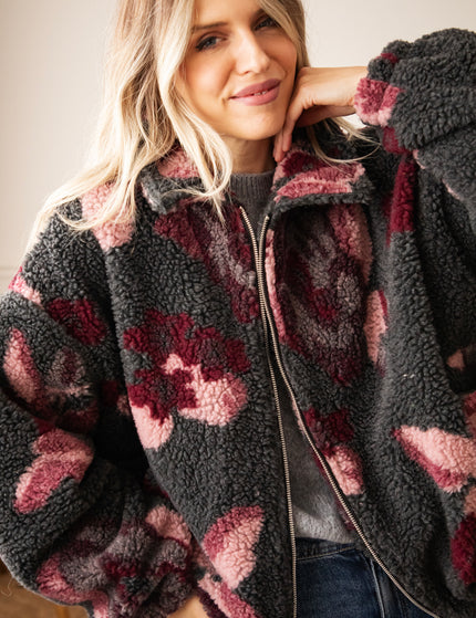 Flower Crush Teddy Grey/Burgundy - Jacket