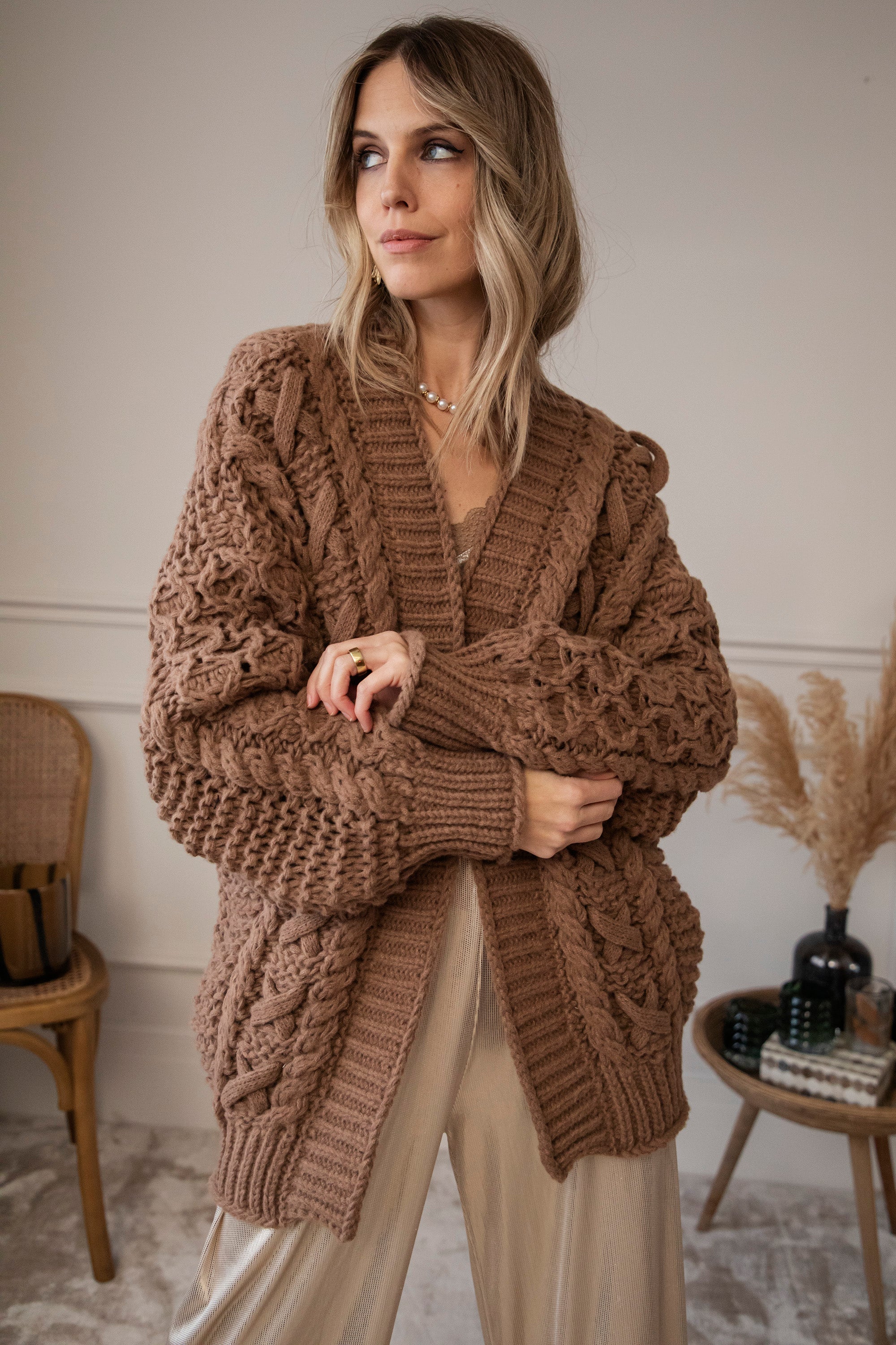 Camel chunky outlet cardigan