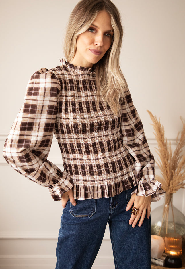 Bluse - Meet Me In Plaid - Braun/Beige