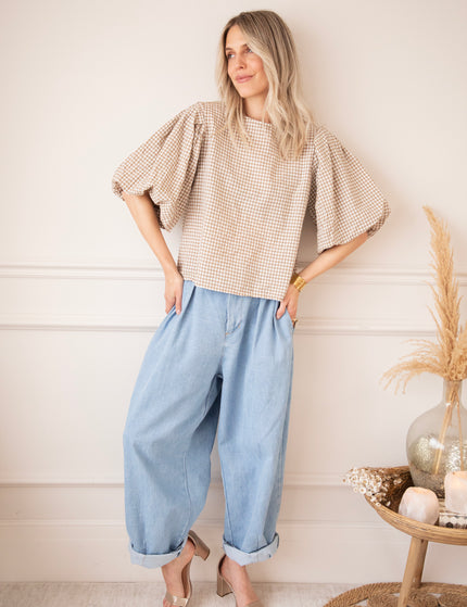 Candice Check Taupe - Blouse