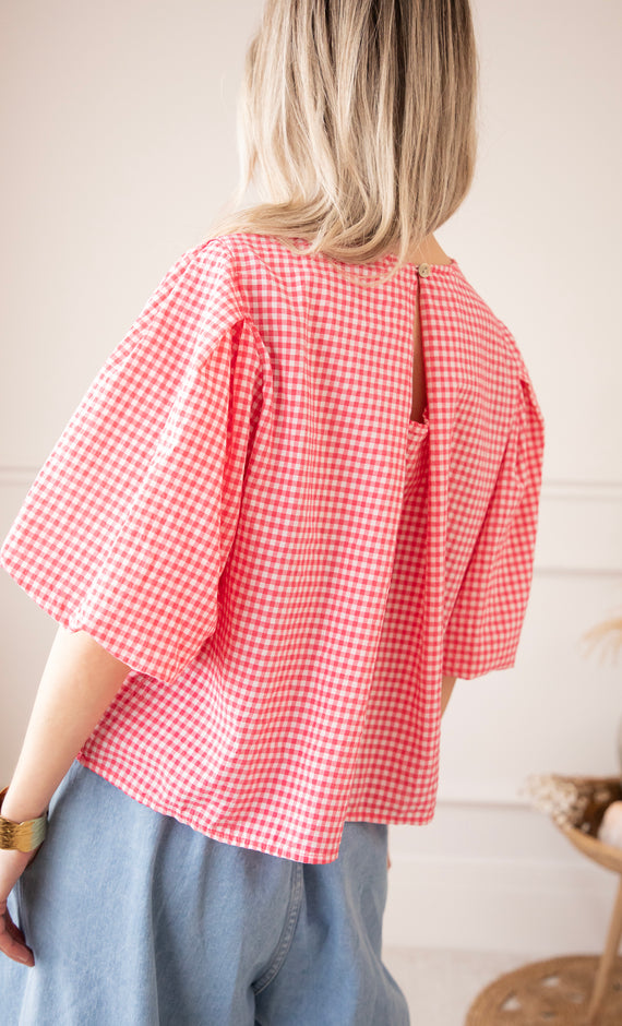 Bluse - Candice Check - Fuchsia