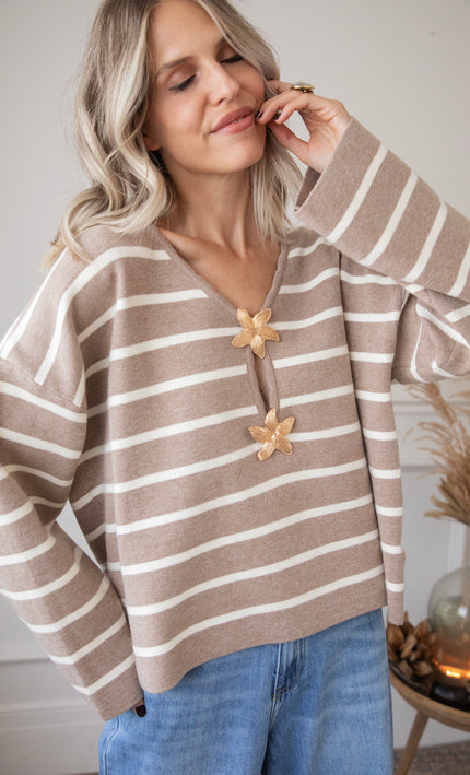 Pullover - Flory Stripe - Taupe