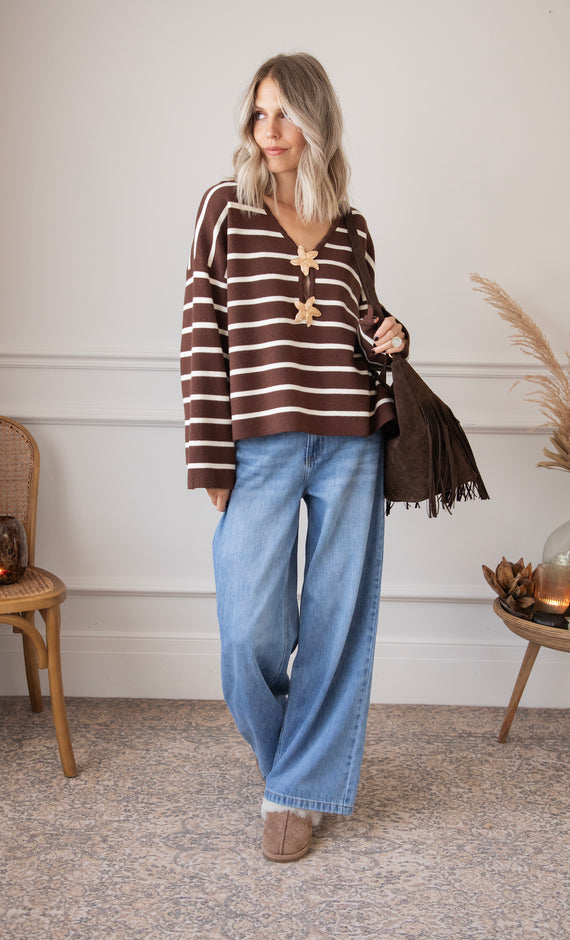 Pullover - Flory Stripe - Braun