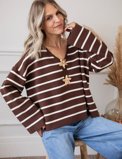 Pullover - Flory Stripe - Braun