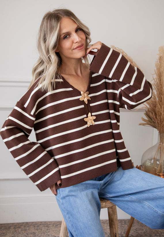 Pullover - Flory Stripe - Braun