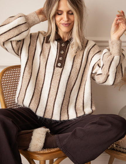 Cozy Up Stripes Taupe/Brown - Trui
