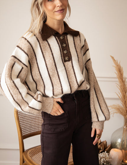 Cozy Up Stripes Taupe/Brown - Trui