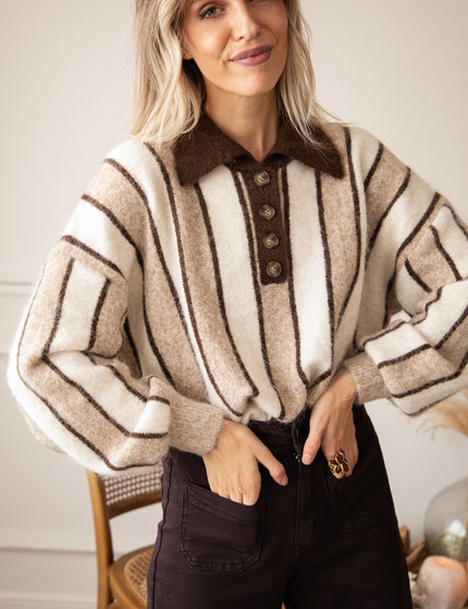 Cozy Up Stripes Taupe/Brown - Trui