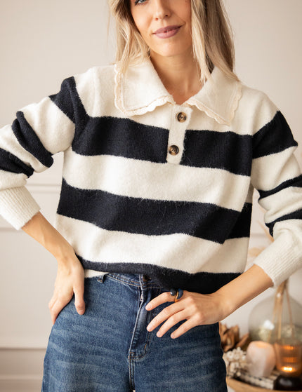 Lines & Lace Beige/Navy - Sweater