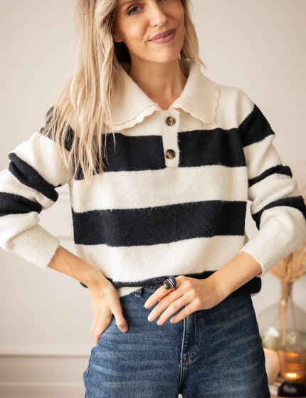Lines & Lace Beige/Navy - Sweater