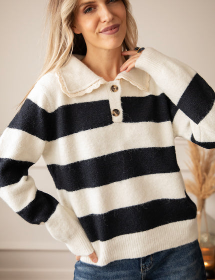 Lines & Lace Beige/Navy - Sweater