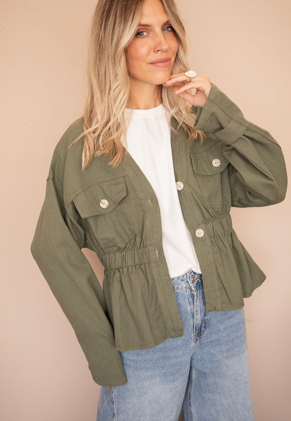 Gathered Grace Khaki - Jacket