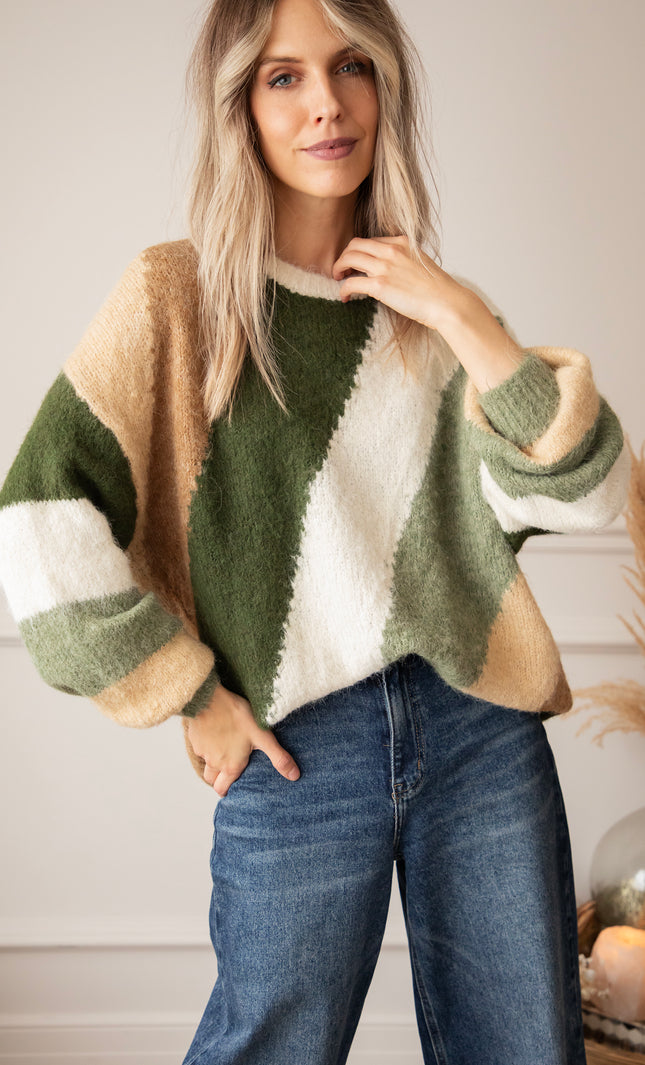 Mia Mosaic Green/Camel - Trui