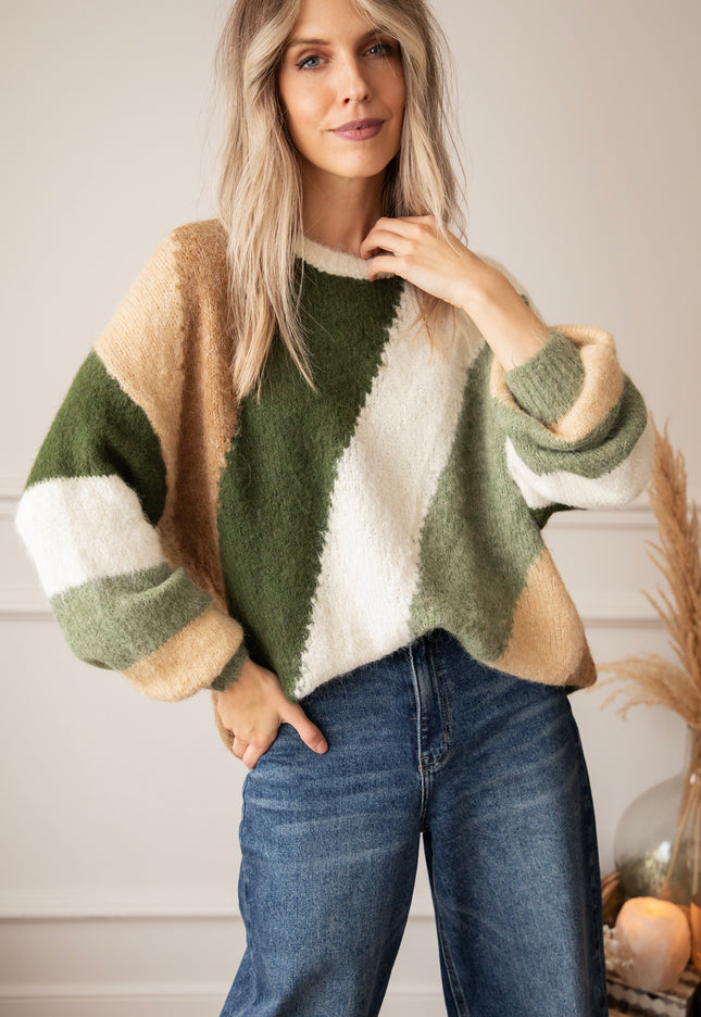 Mia Mosaic Green/Camel - Sweater