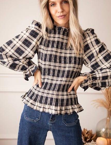 Bluse - Meet Me In Plaid - Marine/Beige