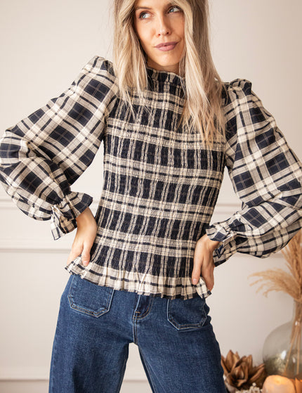 Bluse - Meet Me In Plaid - Marine/Beige