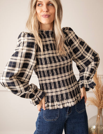 Bluse - Meet Me In Plaid - Marine/Beige
