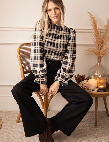 Bluse - Meet Me In Plaid - Marine/Beige